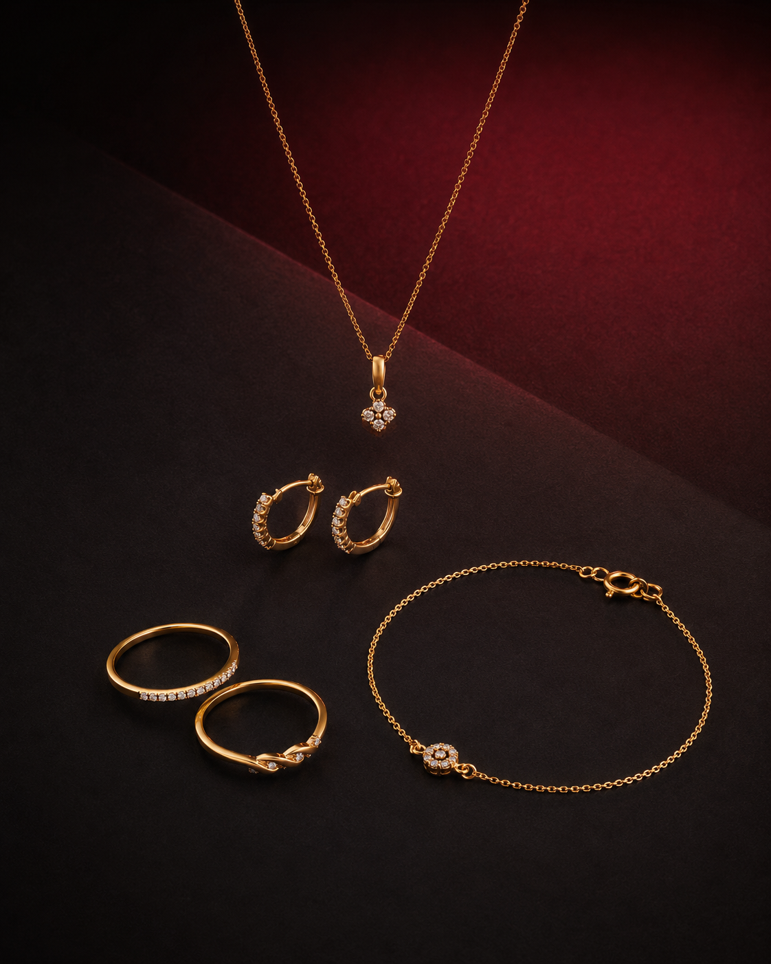 Pavé hoops, small pendant, stacking bands and a charm bracelet